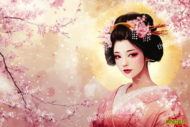 Tranh dán tường hoa cô gái Geisha Nhật Bản-JP250730-10 - Tranh tường chất lượng cao